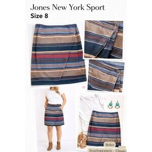 Jones New York Southwestern Wrap Skirt Size 8 Multicolor Striped Cotton Short